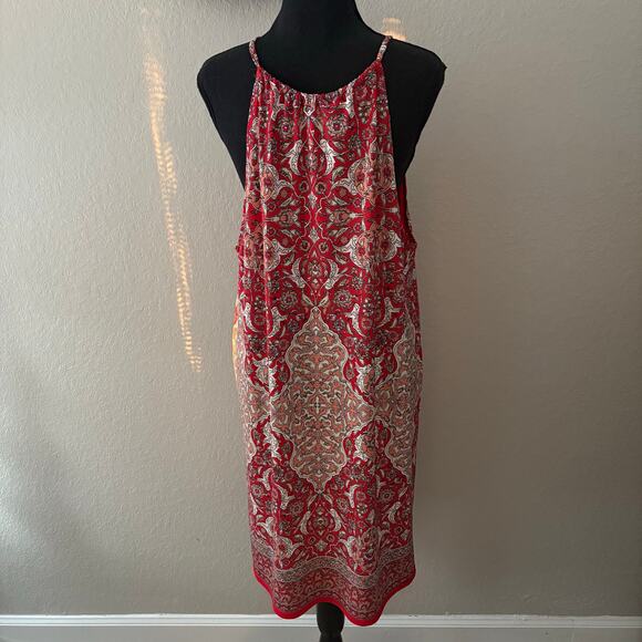 MAX STUDIO Paisley Shift Dress Red/Peach Sz XL Spring Wedding Easter Picnic Date - Picture 3 of 9